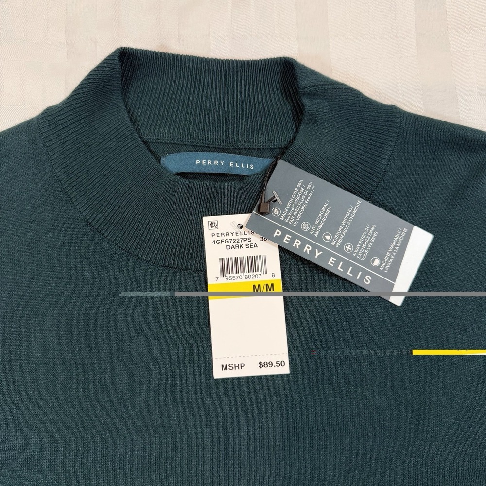Perry Ellis Men's Long Sleeve Mock Neck Pullover Sweater Dark Sea Green-Medium - Picture 3 of 10